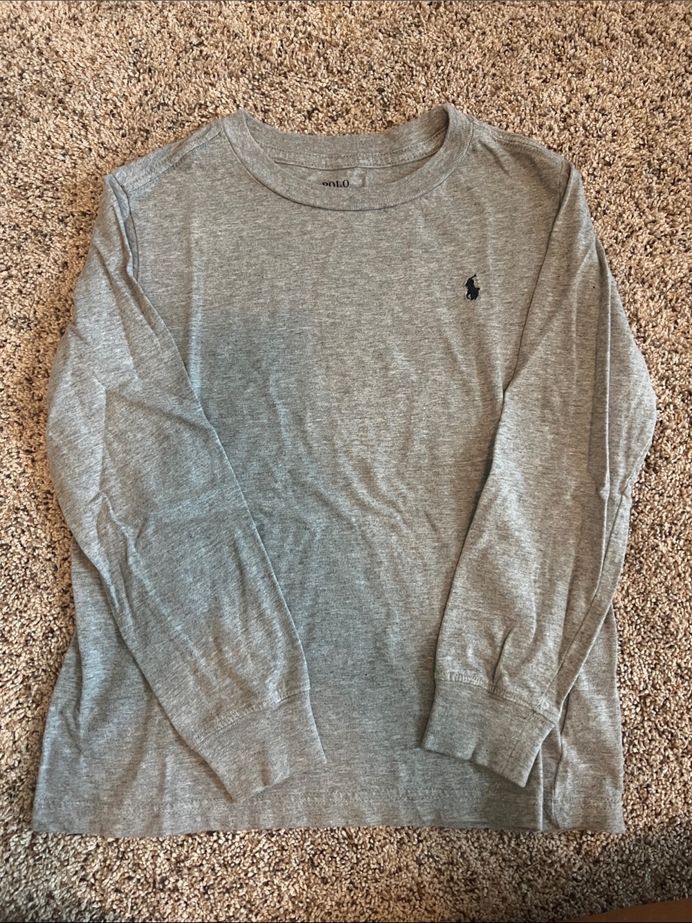 Ralph Lauren Long-Sleeve Crewneck Tee — Heather Gray with Navy Pony